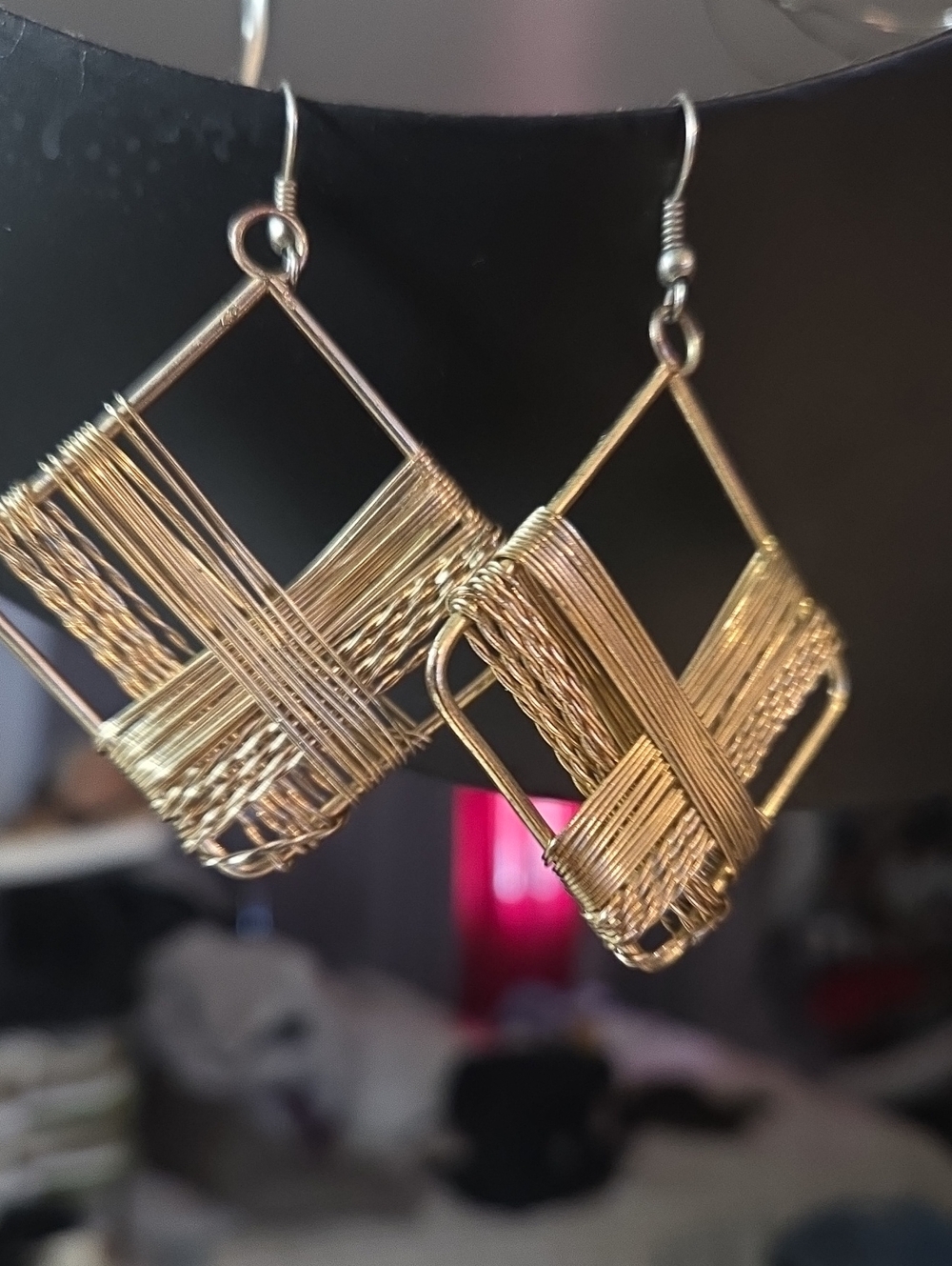 Handcrafted Gold Wire Wrapped Diamond Drop Earrings